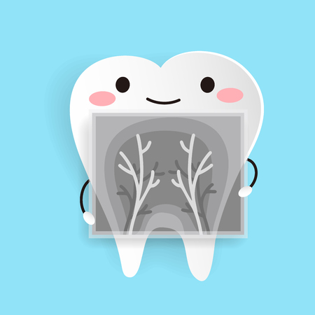 cute cartoon health tooth on the blue backgroundのイラスト素材