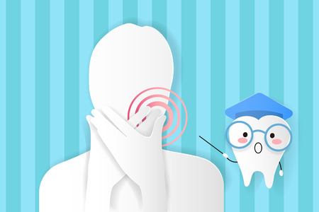 cute cartoon tooth on the blue backgroundのイラスト素材