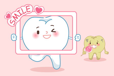 cute cartoon tooth smie happily with health conceptのイラスト素材