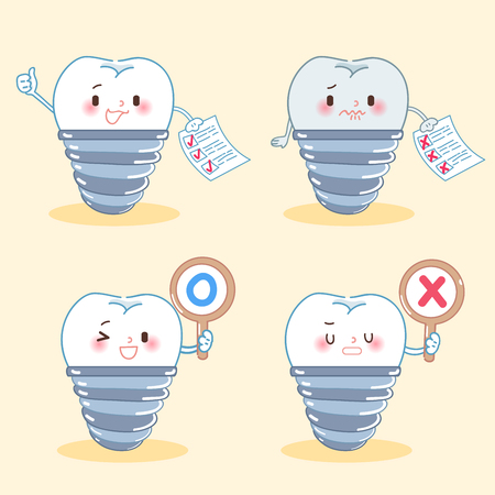 cartoon tooth implant on the yellow backgroundのイラスト素材