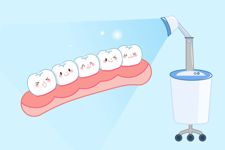 cute cartoon tooth with whiten concept on the blue backgroundのイラスト素材