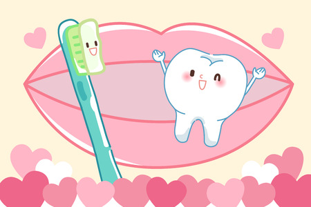 cute cartoon tooth and brush with love conceptのイラスト素材