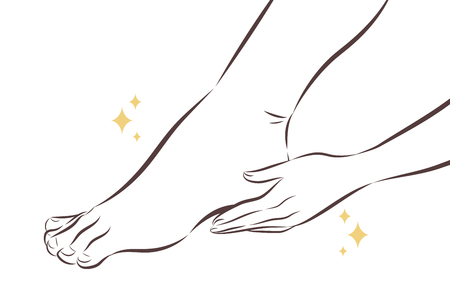 beauty woman touch her foot heel with blue backgroundのイラスト素材