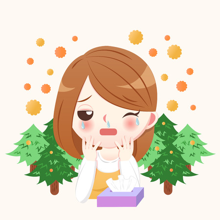 cartoon woman allergy with hay fever concept on the blue backgroundのイラスト素材