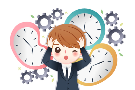 cute cartoon businessman is busy with timeのイラスト素材