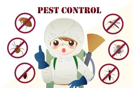 pest control concept with insects exterminator on white and yellow backgroundのイラスト素材