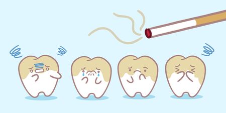 cartoon tooth feel upset with smoke problemのイラスト素材
