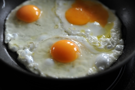 Fried eggs in a panの写真素材