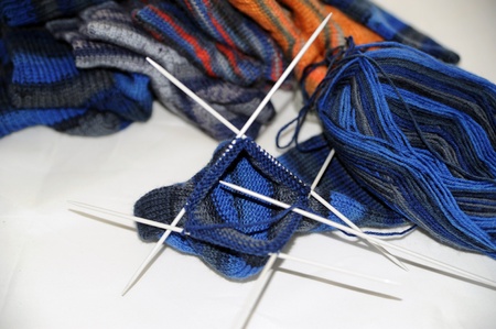 handmade socks of multicolored pure new wool