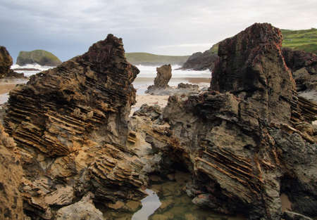 Landscape in beach of Barro near Llanes village, Asturias, Spainの写真素材