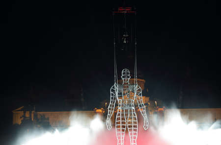 Millennium man appearance in the performance for new year s first celebration on December 31, 2013 in Montjuic, Barcelona のeditorial素材