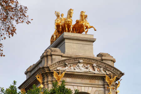 Sculpture of  mythological equestrian on Ciutadella park fountain in barcelona, Catalonia, Spainの写真素材
