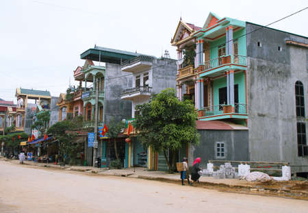 HA GIANG, VIETNAM  - DECEMBER 7: The main street in the colorful village of Dong Van on December 7, 2011. The mountainous and rural district of Dong Van is the northernmost district of Vietnam.のeditorial素材