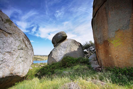 Panorama of curious rocks in Barruecos natural monument, Extremadura, Spainの写真素材