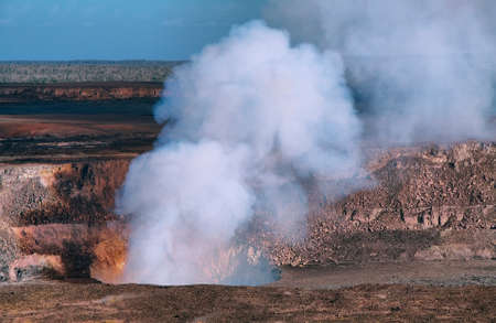 Panoramic view of active Kilauea volcano crater, Hawaii Volcanoes National Park, Big Islandの写真素材