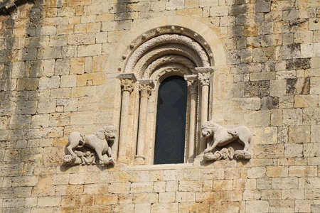 Detail of window in a church of Besalu medieval village, Catalonia, Spainの写真素材