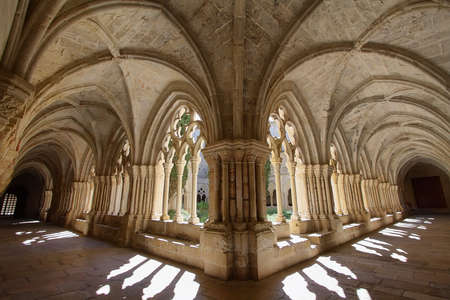 Detail of the cloister of Santa Maria de Poblet Monastery, Unesco heritage site in Catalonia, Spainのeditorial素材