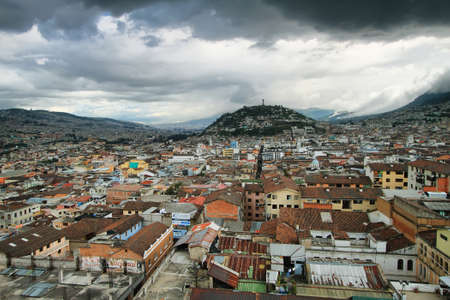 Views of El Panecillo and historical center of Quito from BasÃ­lica del voto nacional, Ecuadorのeditorial素材