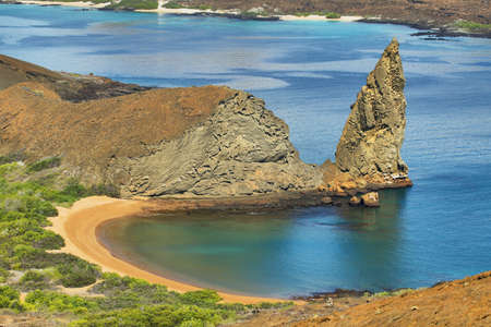 Amazing landscape of pinnacle Rock and surroundings in Bartolome island, Galapagos, Ecuadorの写真素材