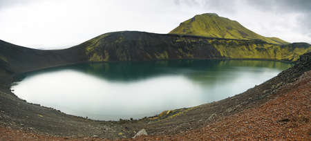 Hnausapollur volcanic crater lake in Icelandの写真素材