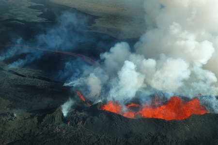 Aerial view of 2014 Bardarbunga volcano eruption in Iceland