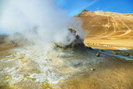 Landscape in the geothermal area Hverir, Iceland.の写真素材