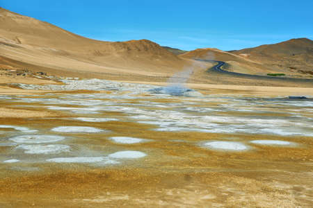 Landscape in the geothermal area Hverir, Iceland.の写真素材
