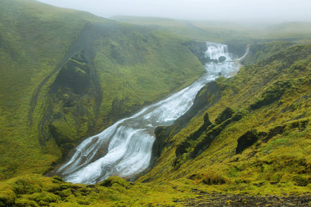 Little waterfall in the way to Lakagigar, Iceland highlands