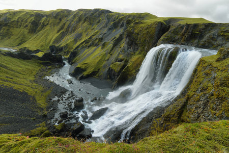 Fagrifoss waterfall in the way to Lakagigar, Iceland highlandsの写真素材