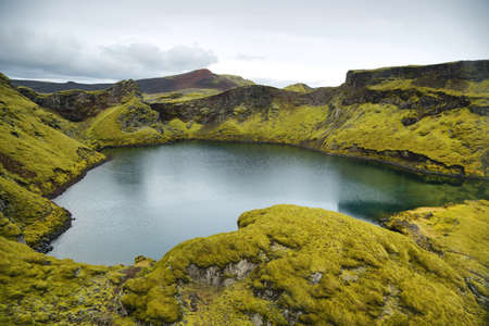Tjarnargigur crater lake in Lakagigar, Icelandの写真素材