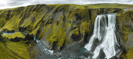 Fagrifoss waterfall in the way to Lakagigar, Iceland highlandsの写真素材