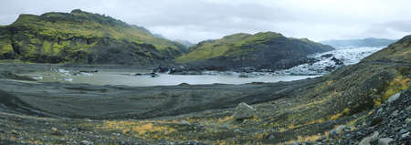 Panoramic view of Solheimajokull Glacier in Icelandの写真素材