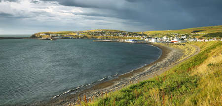 Panoramic view of Husavik village, Icelandの写真素材