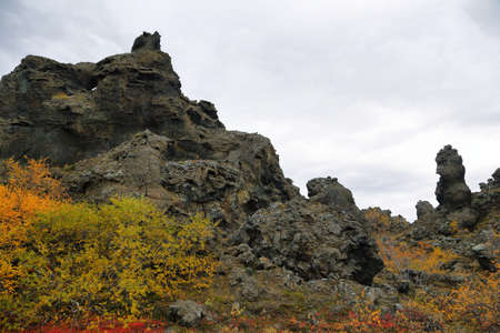Shaped lava fields of Dimmuborgir area, east of Myvatn in Icelandの写真素材