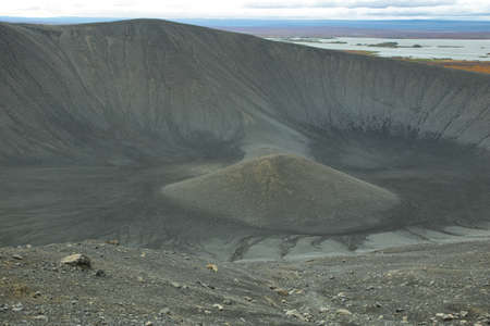 Hverfjall crater and fall colors in the background, Icelandの写真素材