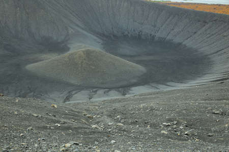 Hverfjall crater and fall colors in the background, Icelandの写真素材