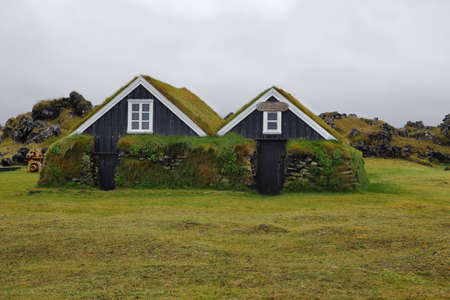Wooden houses in maritime museum of Hellissandur, icelandのeditorial素材