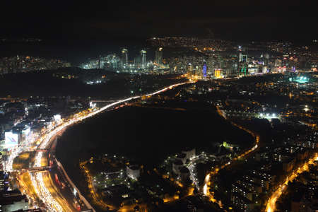 ISTANBUL, TURKEY - NOVEMBER 27: Aerial view of the city downtown and skyscrapers from Sapphire tower on November 27, 2014 in Istanbul, Turkeyのeditorial素材