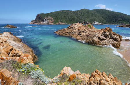 The Heads in Knysna where the lagoon enters the sea, South Africaの写真素材