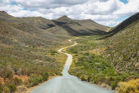 Deserted road into Cederberg nature reserve, South Africa.の写真素材