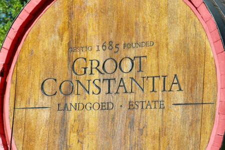CONSTANTIA, SOUTH AFRICA - DECEMBER 6: Oak wine barrel of Groot Constantia Landgoed estate, a wine farm near Cape Town on December 6, 2015 in Constantia, South Africa.のeditorial素材
