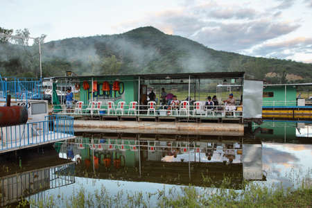 CORONEL MOLDES, ARGENTINA - APRIL 8: old boats in Cabra Corral reservoir on April 8, 2015 in Coronel Moldes. This beautiful dam area is important for production of hydro-electric energy in northern Argentina.のeditorial素材