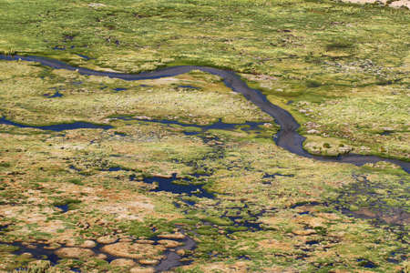 Wetland area in volcano isluga national park, Chileの写真素材