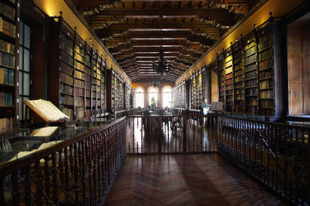 LIMA, PERU - APRIL 19: library woth ancient books of the Santo Domingo convent on April 19, 2015 in Lima, Peru. The convent was built in the sixteenth centuryのeditorial素材