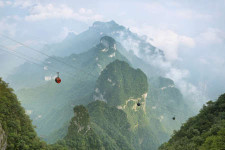 View of majestic peaks of Tianmen mountain national park, Hunan province, Chinaの写真素材