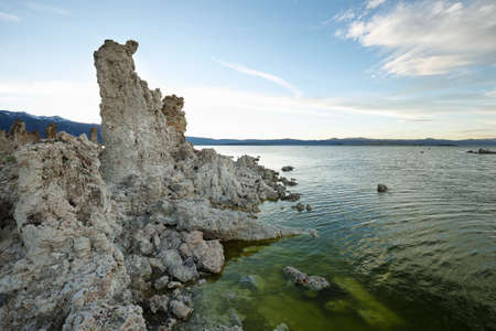 Tufa towers in Mono Lake at sunset, California, USAの写真素材