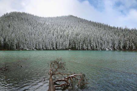 Devils lake in a snowy day on June, Oregon, USAの写真素材