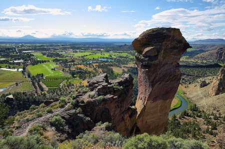 View of Monkey Face from the top of Misery Ridge, Smith Rock Park, Oregon