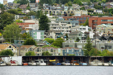 SEATTLE, USA - JUNE 24, 2016: View of colorful shore houses from Gas Works Park ,Seattle,Washington,USAのeditorial素材