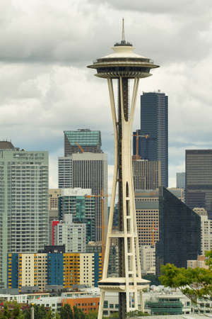SEATTLE, USA - JUNE 24, 2016: View of Space needle and other buildings in Seattle, Washington, USA